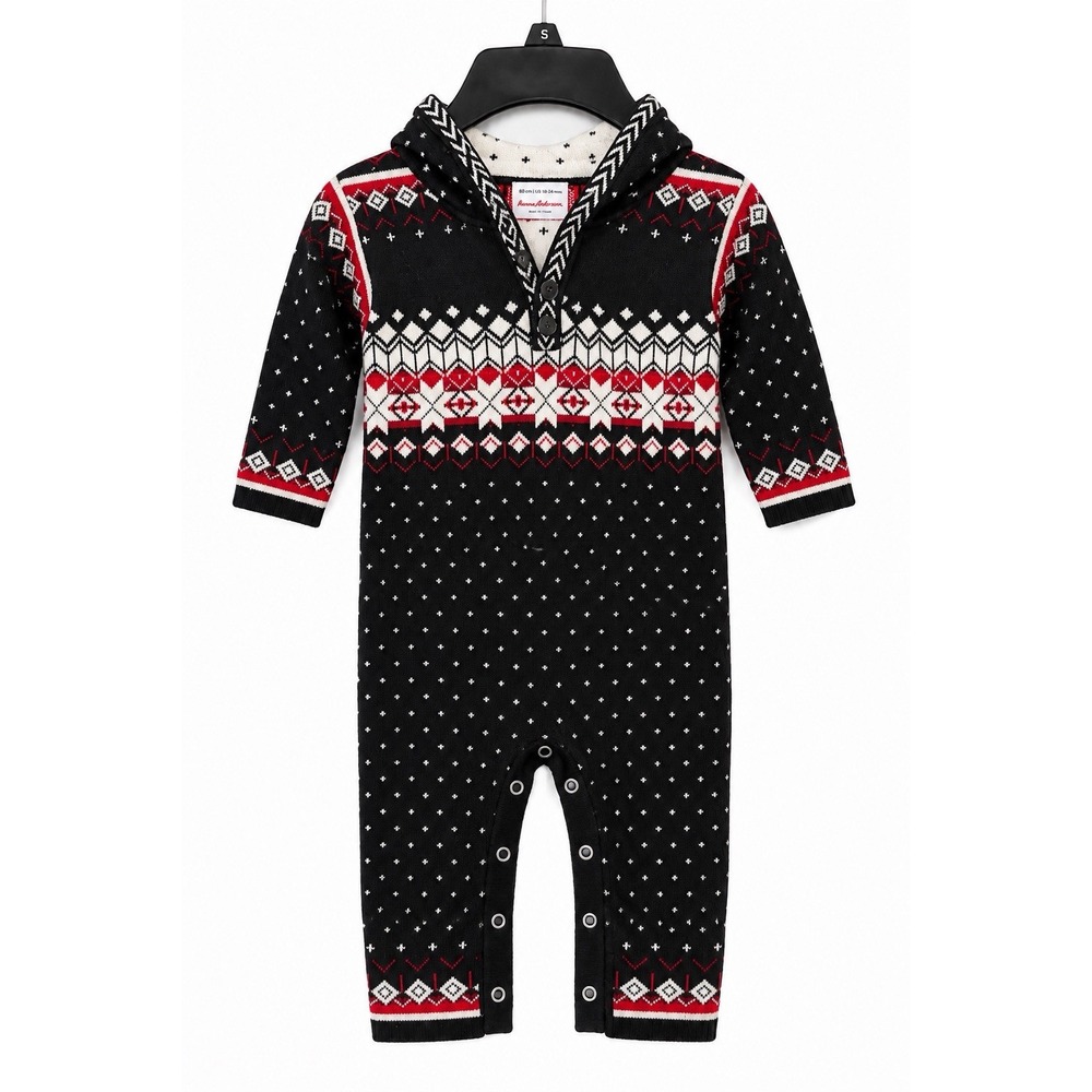 Hanna Andersson Baby 80 18 24m Fair Isle Hooded Sweater Romper One Piece